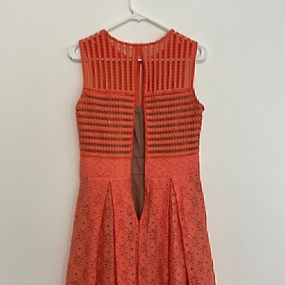 NEW YORK COMPANY NY&CO Eyelet Fit Flare Dress Coral Orange Pink Sleeveless Midi - Picture 12 of 13